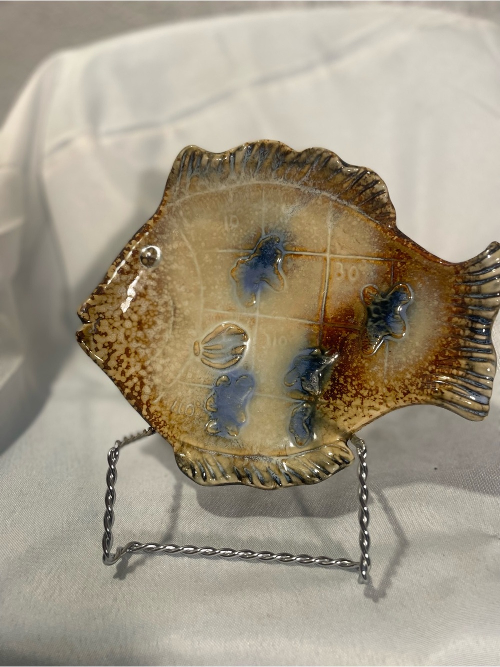 Handmade Ceramic Fish Plate in Brown and Blue